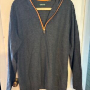 Orvis quarter-zip sweater with leather trim and elbow patches